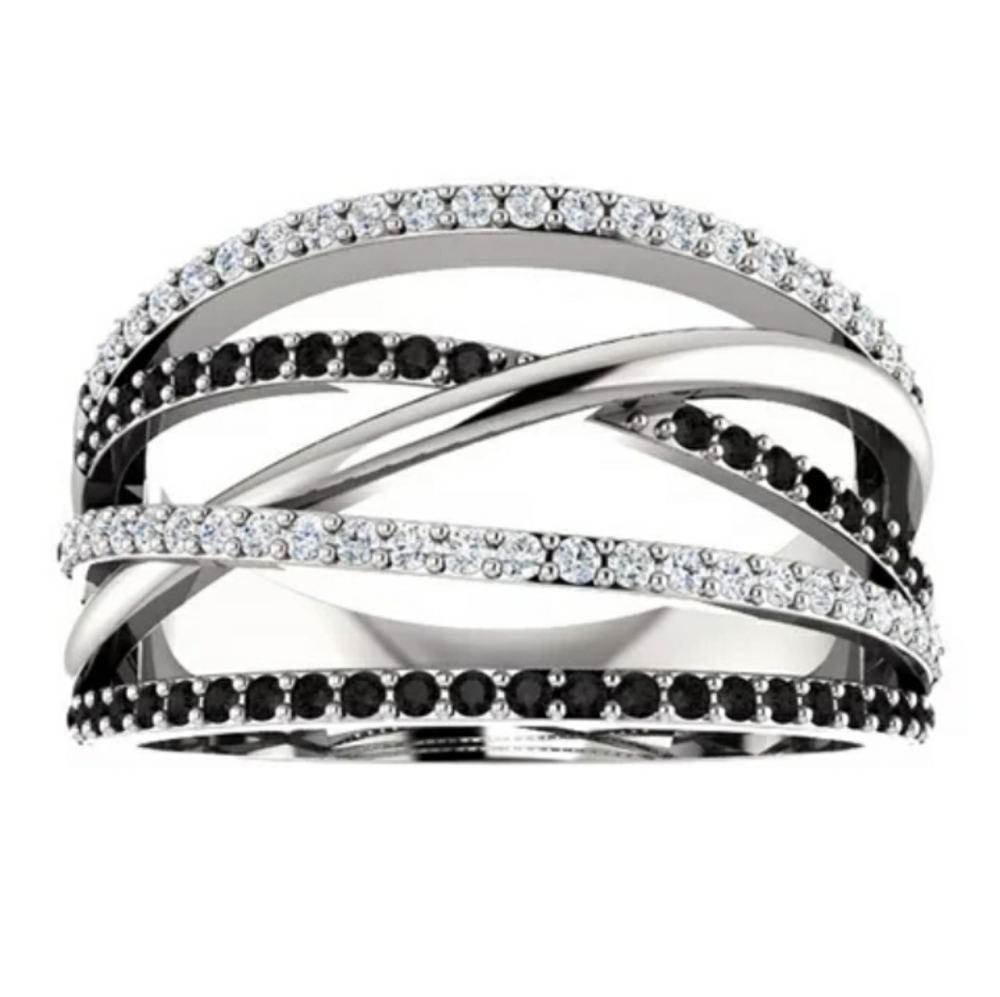 New Silver Black Lines Ring
